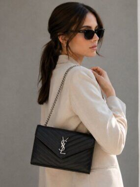Black Quilted Crossbody Bag Chain Strap Chevron Flap Shoulder Evening Purse